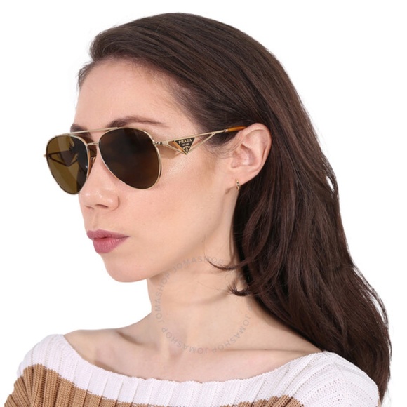Prada Aviator Sunglasses Unisex Gold/Dark Brown Pilot ππ - Picture 3 of 14